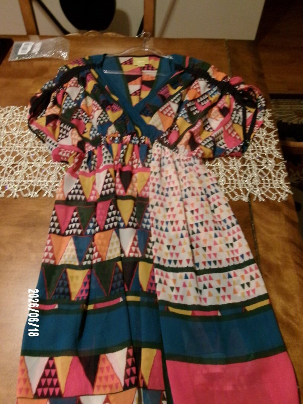 Maeve Anthropologie Geo Print Semi-Sheer Dress-Size 10 Chiffon-Beach Cover-Up
